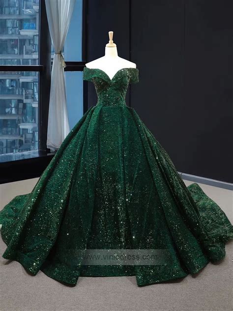 Off the Shoulder Green Prom Dresses Plus Size Vintage Ball Gowns 66742 ...