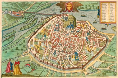 Antique map - bird's-eye view plan of Avignon by Braun & Hogenberg ...