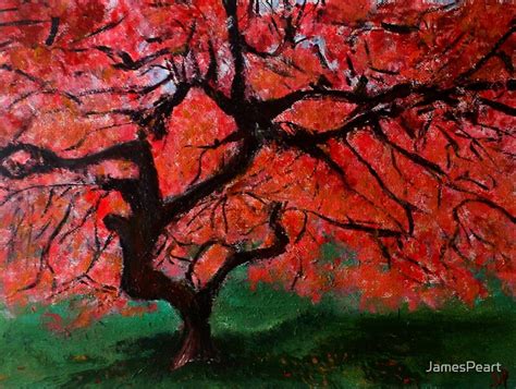 "Japanese Maple Tree Red Pink Leaves Contemporary Acrylic Painting" by ...