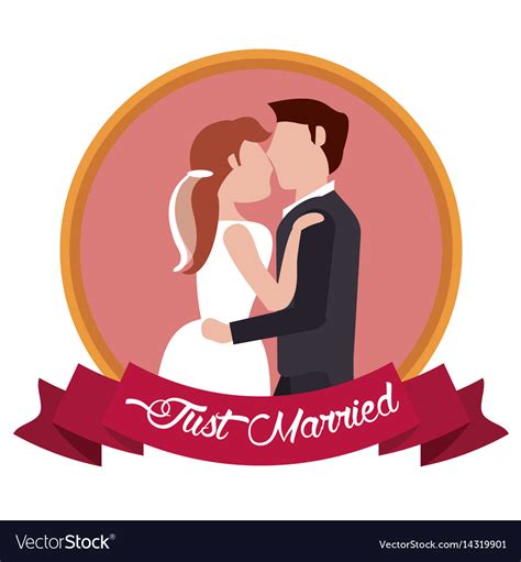 Just married couple embraced label Royalty Free Vector Image