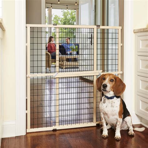 North States MyPet Natural Wood Extra Tall Wire Mesh Dog Gate, 29.5 ...