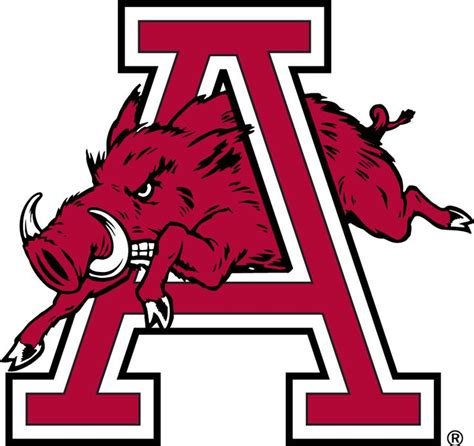 Arkansas Razorbacks Secondary Logo (1974) - A hog running through an A ...