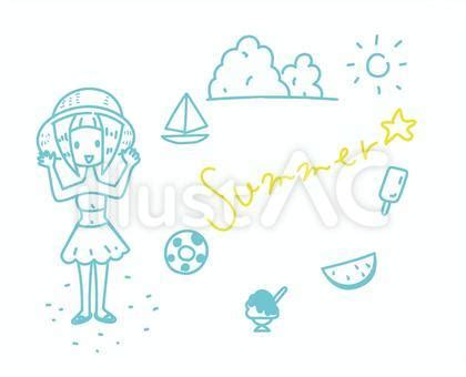 夏、水着の女の子と夏の素材イラスト - No: 22778961｜無料イラスト・フリー素材なら「イラストAC」