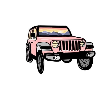 Glossy Sticker Cute Pink Jeep With Sun Set and Mountains - Etsy