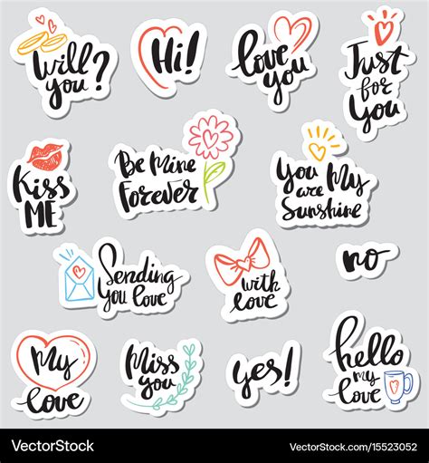 Set stickers calligraphy love design Royalty Free Vector