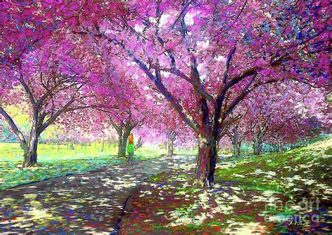 Spring Rhapsody, Happiness And Cherry Blossom Trees Painting by Jane Small