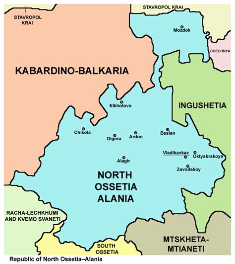 Map of North Ossetia-Alania