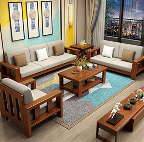 LSGF Teak Wood Sofa Indoor Living Room Drawing Room Sofa Set (3+1+1 ...