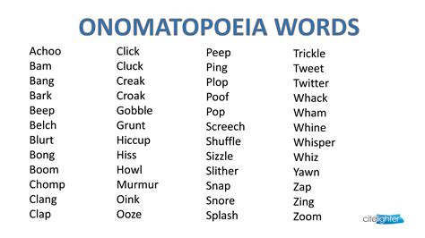 Onomatopoeia Word List Printable - Free Printable Templates