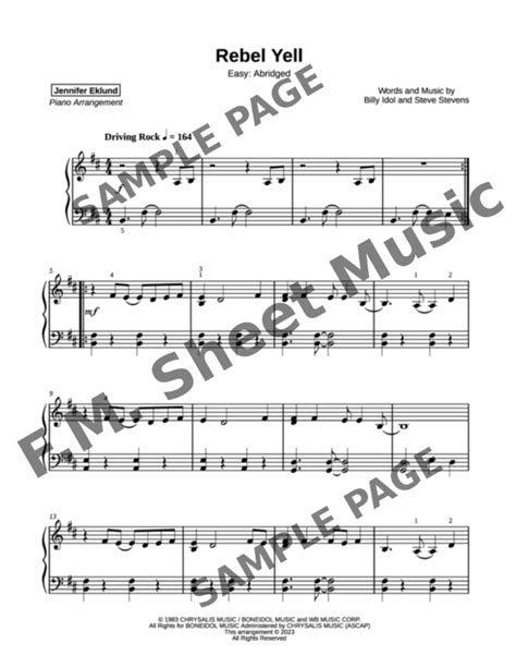 Rebel Yell (Easy Piano) By Billy Idol - F.M. Sheet Music - Pop ...