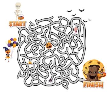 Premium Vector | Maze game template in halloween theme for kids