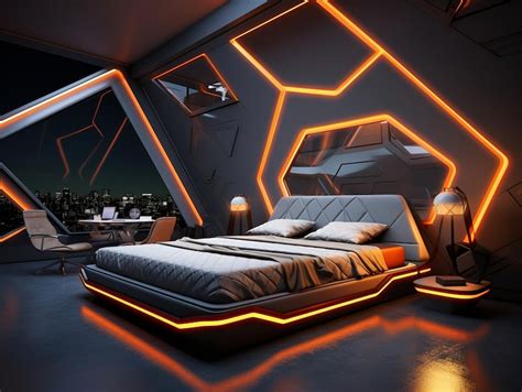 Premium Photo | Interior of a futuristic luxury bedroom with bed neon ...