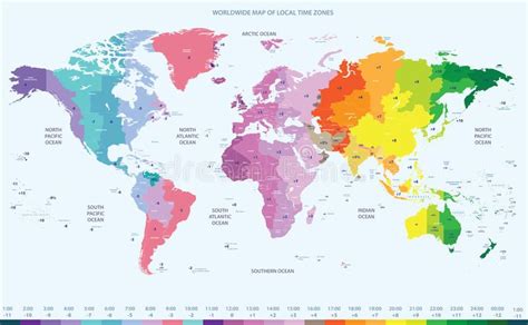 Color worldwide map of local time zones vector illustration | Time zone ...