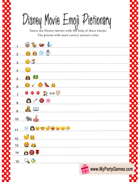 Free Printable Disney Movie Emoji Pictionary Quiz