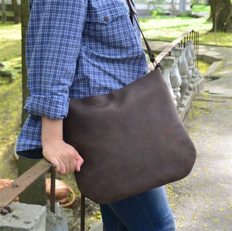 Leather Crossbody Bag with Zipper Handmade Shoulder by Babak1995