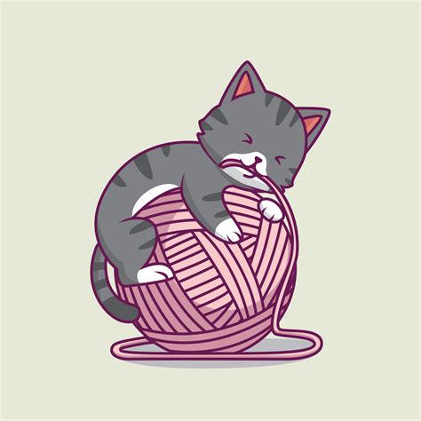 cute cat playing yarn ball cartoon illustration 9471146 Vector Art at ...