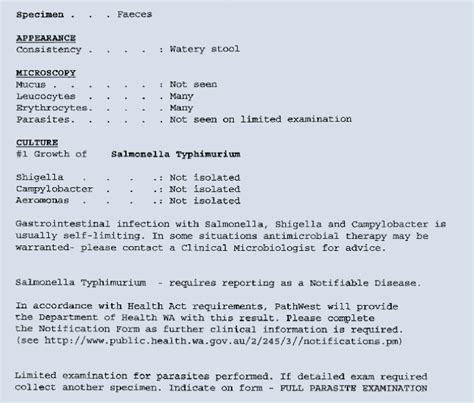 Stool Test Report Format