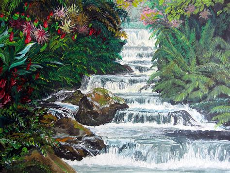 Tropical Waterfall Painting by Sarah Hornsby - Fine Art America