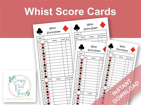 Printable Whist Score Sheets to Record Your Whist Card Games, Whist ...