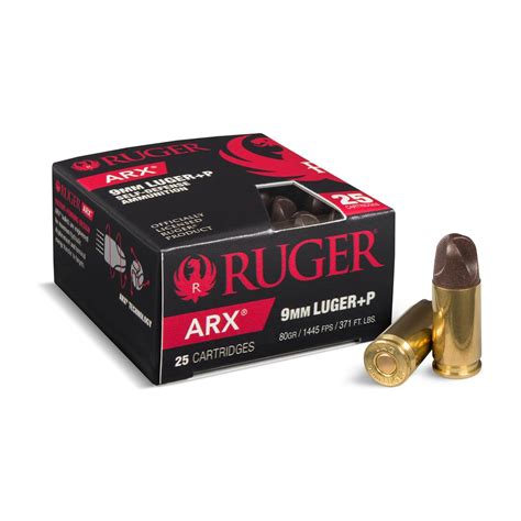 Ruger PolyCase, 9mm Luger +P, ARX, 80 Grain, 25 Rounds - 663558, 9mm ...