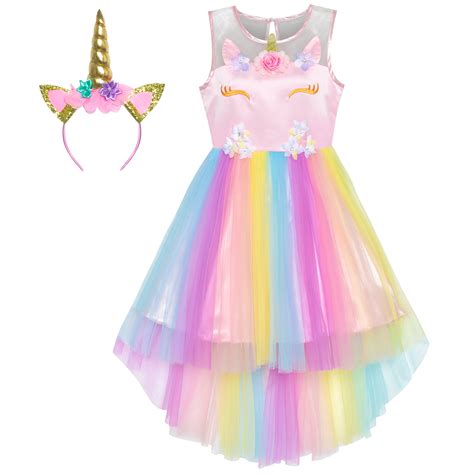 Rainbow Cake Girls Unicorn Dress Long Tail Train Dress Baby Girl ...