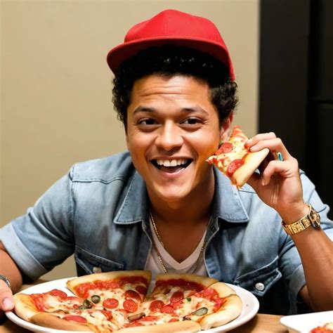 bruno mars eating pizza smiling