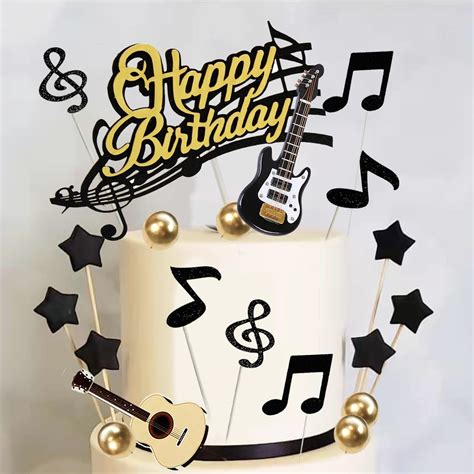 Buy 24 PCS Guitar Birthday Cake Toppers Guitar Model Music Notes Balls ...