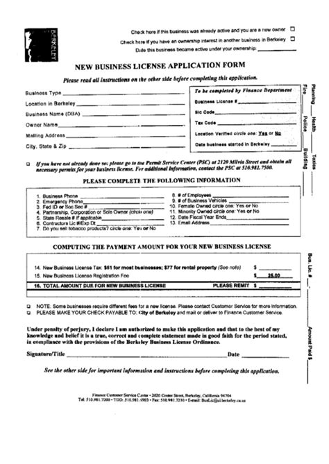 New Business License Application Form printable pdf download