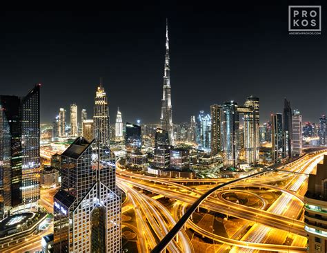 View of Burj Khalifa and Dubai Skyline at Night - Framed Photo by ...