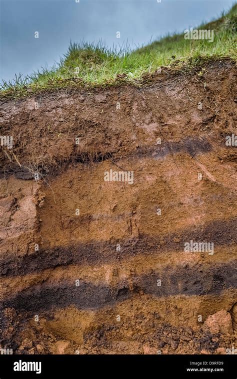 Earth with layers of volcanic ash in Hofdabrekka, Iceland Layers of ash ...