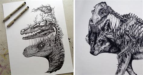 Animals Leave Their Skeletons Behind In Stunning Dark Drawings By Paul ...