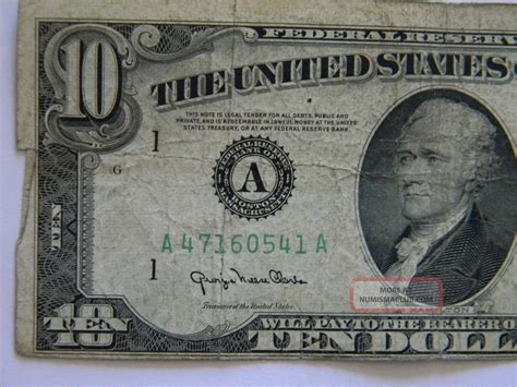 1950 Ten Dollar $10. 00 Federal Reserve A Series Note