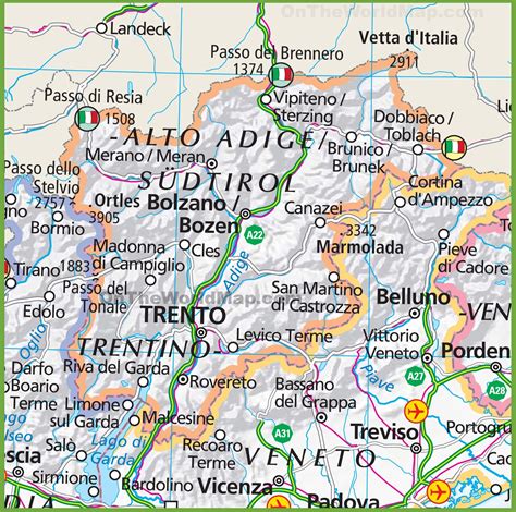 Large map of Trentino-Alto Adige - Ontheworldmap.com