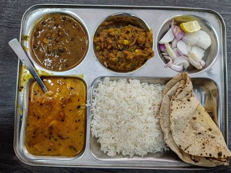 Indian Thali Dal Roti Chawal Sabji Stock Photo - Image of lunch, meal ...