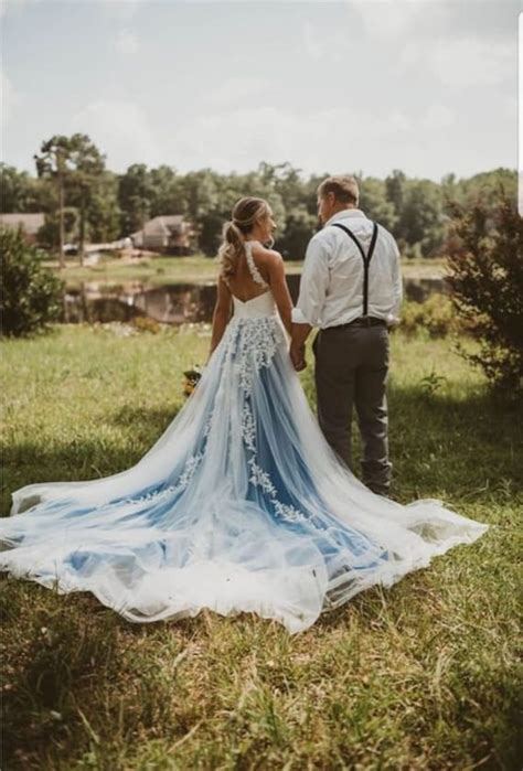 Blue Wedding Dress Blue Lace Wedding Dress Unique Wedding - Etsy