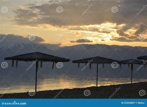 Sunset Over Lake Prespa in Macedonia Stock Image - Image of central ...