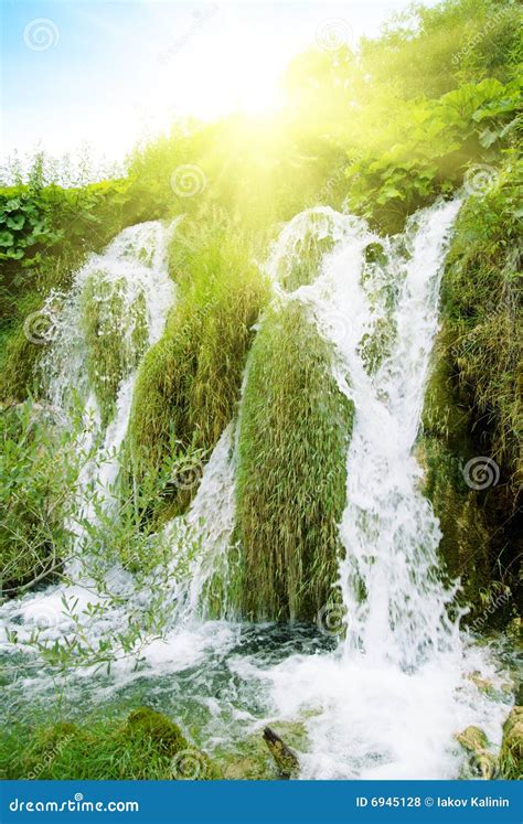 Waterfall in deep forest stock photo. Image of plitvice - 6945128