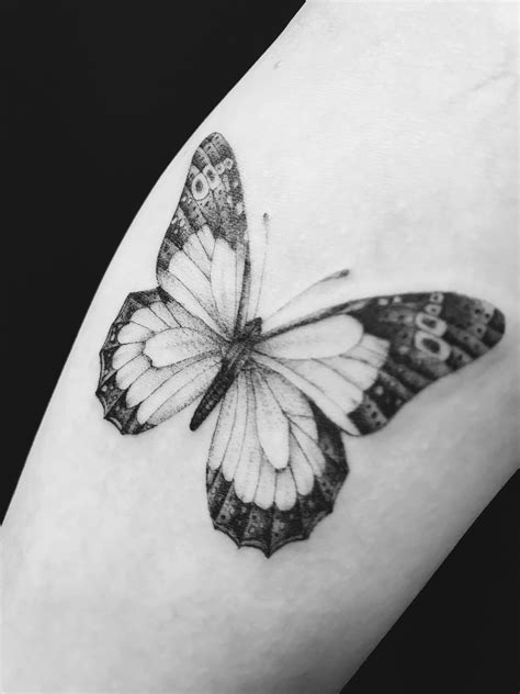 black and white single needle butterfly tattoo Realistic Butterfly ...