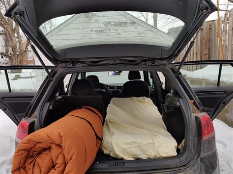 A small start for first car camping trip in winter, light foam bed and ...