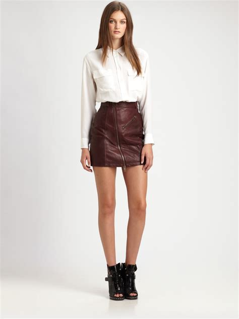 Mcq Leather Mini Pencil Skirt in Brown | Lyst