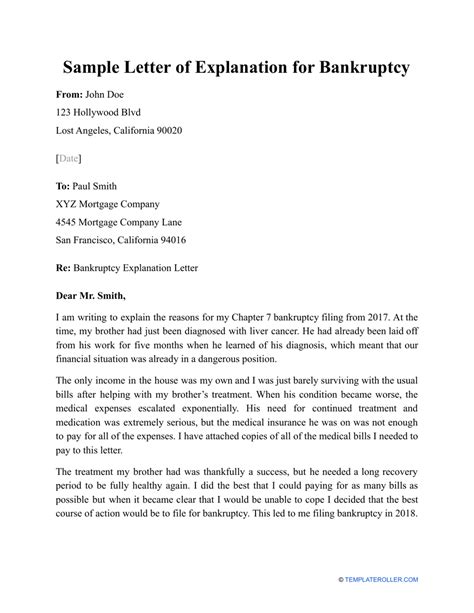 Sample Letter of Explanation for Bankruptcy - Fill Out, Sign Online and ...