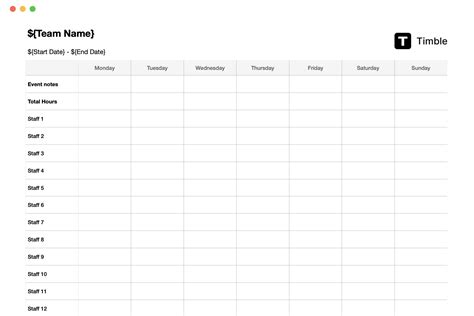 Staff Rota Template(Excel) Free - Timble