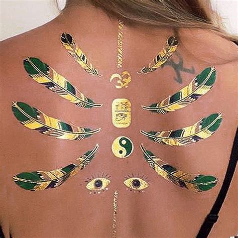 Feather Tattoo, Golden Metallic Temporary Tattoo Set – MyBodiArt