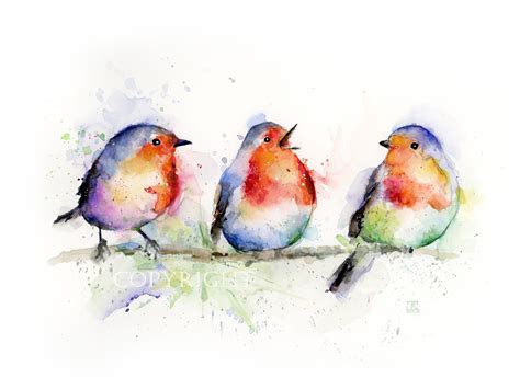 ROBIN BIRDS on a Branch Painting, Nursery Watercolor Print, Limited ...