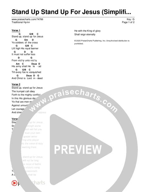 Stand Up Stand Up For Jesus (Simplified) Chords PDF (Traditional Hymn ...