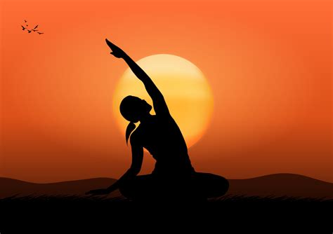 graphics image drawing yoga female with sunrise and mountain landscape ...