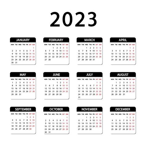 calendario 2023 año. la semana empieza el lunes. plantilla de ...