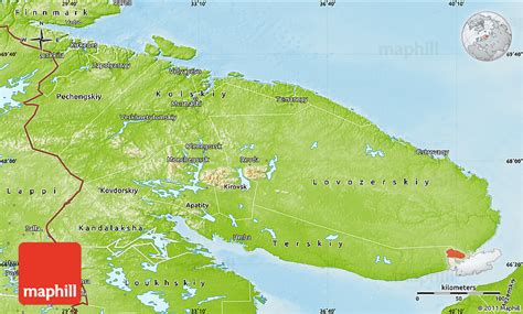 Physical Map of Murmansk Oblast