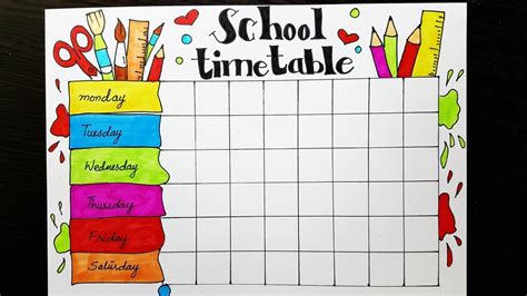 School Timetable design | How to draw and color easy step by step for ...