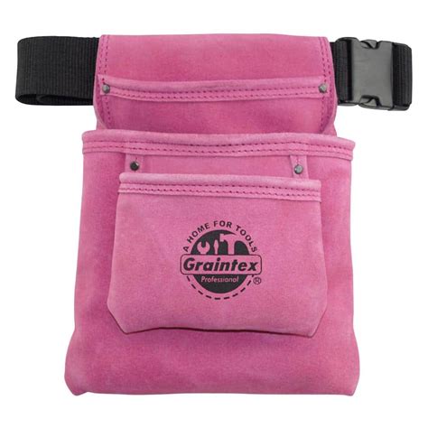 Graintex 3-Pocket Nail and Tool Pouch with Pink Suede Leather Belt ...